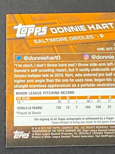 Donnie Hart 2017 TOPPS CHROME RC AUTO - Picture 10 of 10