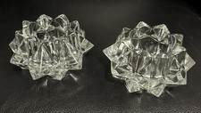 Vintage Set Of Two Star Shaped Thick Glass Crystal Tealight Votive Candle Holder