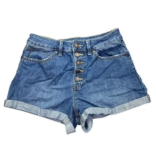 Rewash Denim Shorts Super High Rise Mom Button Fly Cuffed Blue Sz 7 Fits 26"