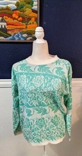 VTG Pinwheela Cottagecore Fair Isle Green White Knit Pullover Sweater Sz Medium