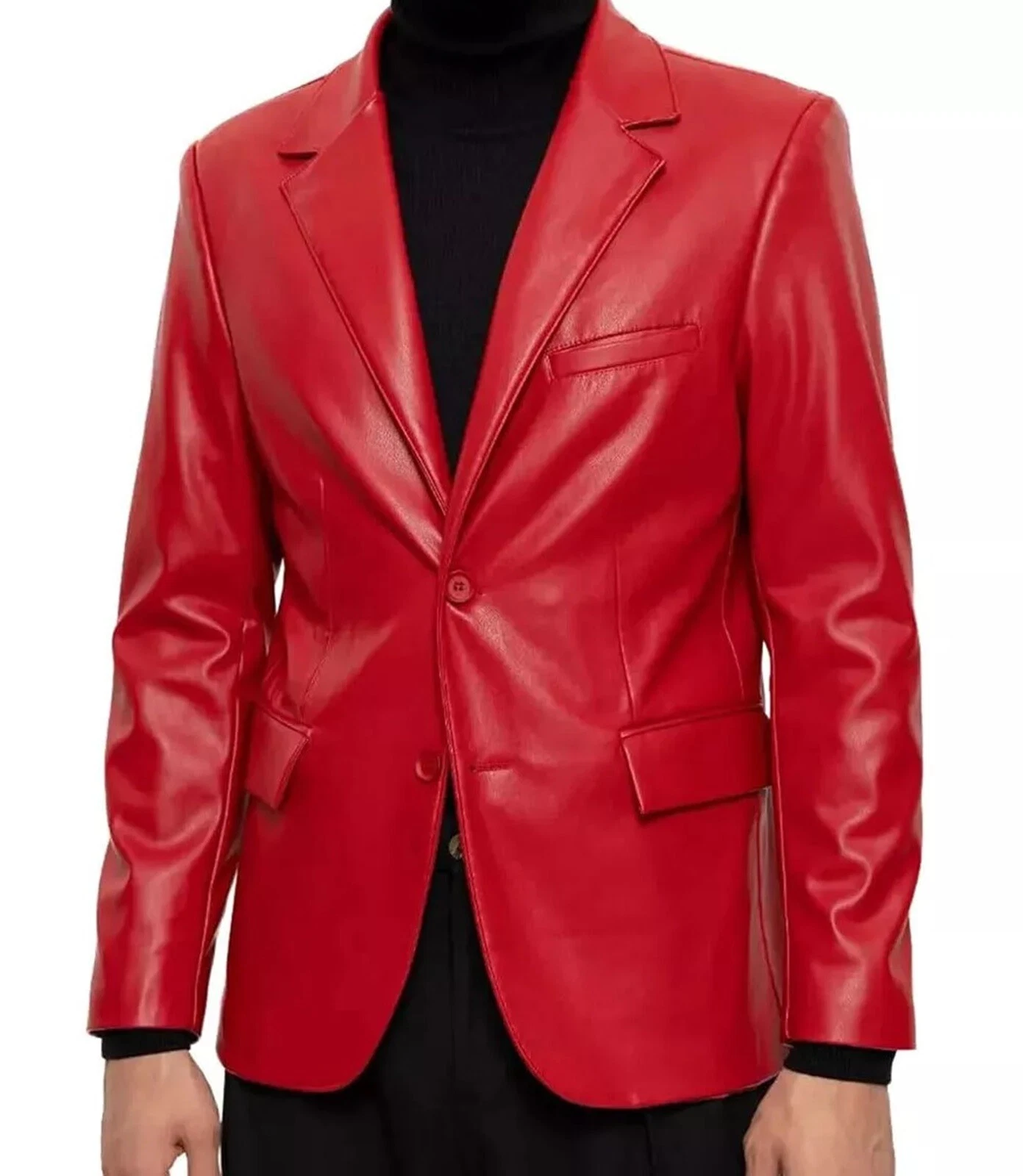 Men's Red Lambskin Leather Blazer Two Button Fashion Jacket Casual Formal Coat