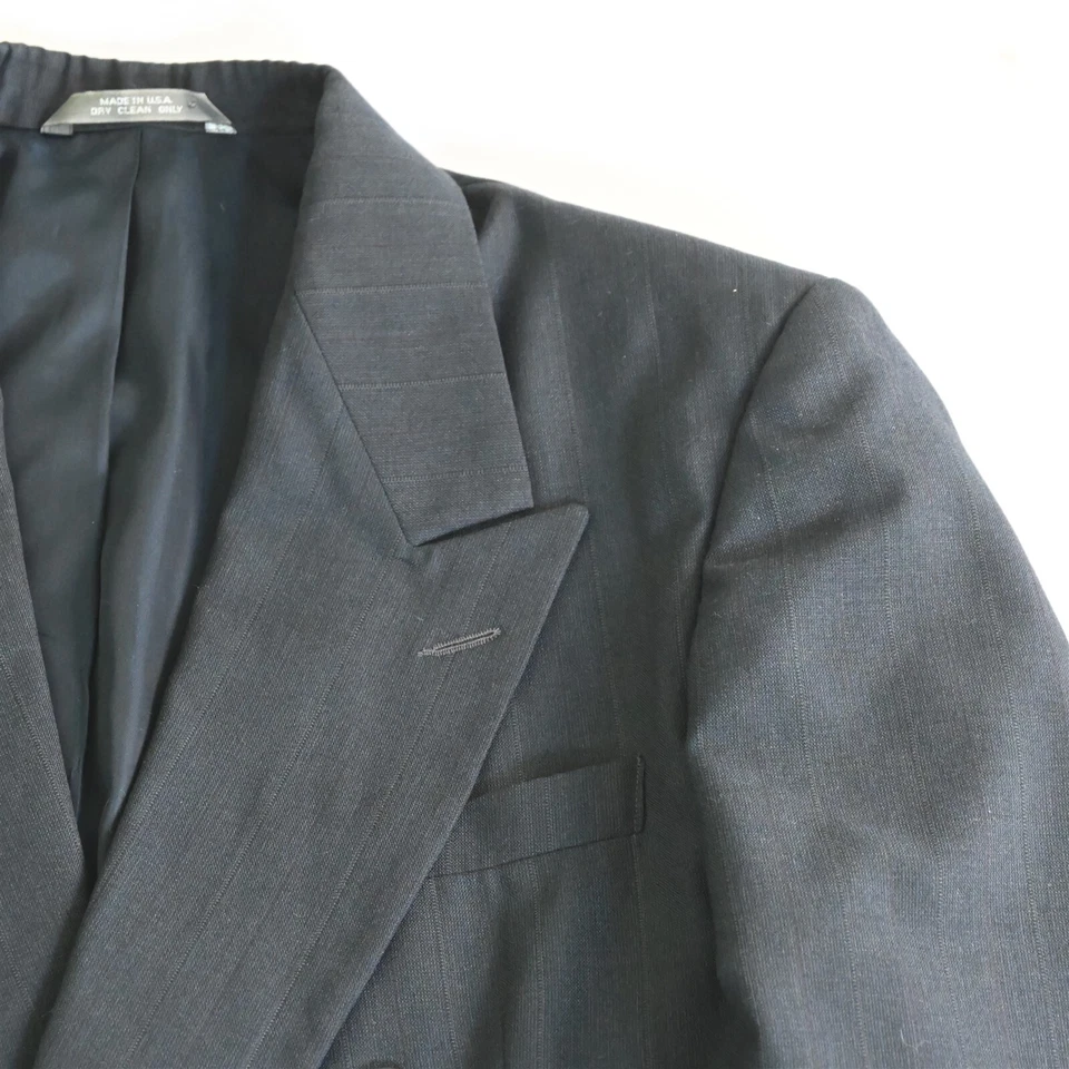 Vtg Haggar 42R 32x32 Blue Stripe Athletic Fit Double Breasted Mens Suit - Image 3 of 4