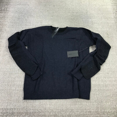 Naadam Sweater Womens Extra Small Pullover Blue Crew Neck Cashmere Wool Ruffle