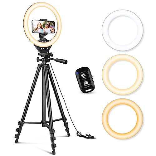 10'' Ring Light With 50'' Extendable Tripod Stand Led Circle Lights With Phone H-image