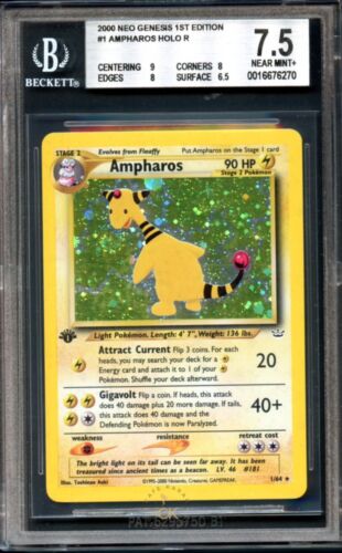 Pokémon BGS 7.5 Ampharos Holo 1st Edition Neo Genesis 1/64 SWIRL Vintage - Picture 2 of 3