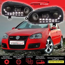 VW Golf Mk5 Upgrade Headlights 2003-2010 Black Projector LED DRL R8 Style GTI