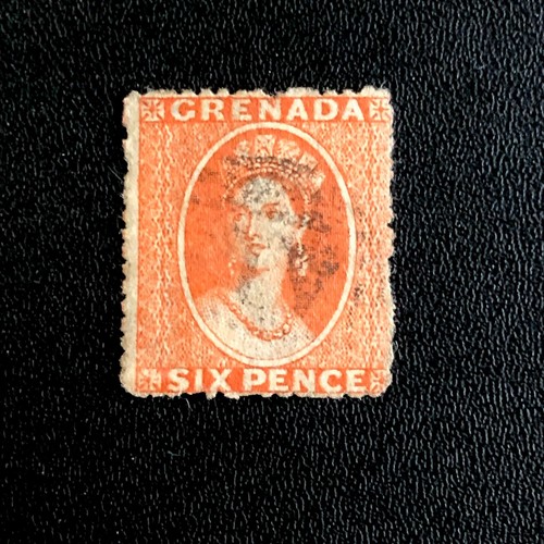 GRENADA 1871 6d STAMP-VERMILION -SIXPENCE-CHALON- QUEEN VICTORIA -Sg GD 9 USED - Picture 2 of 3