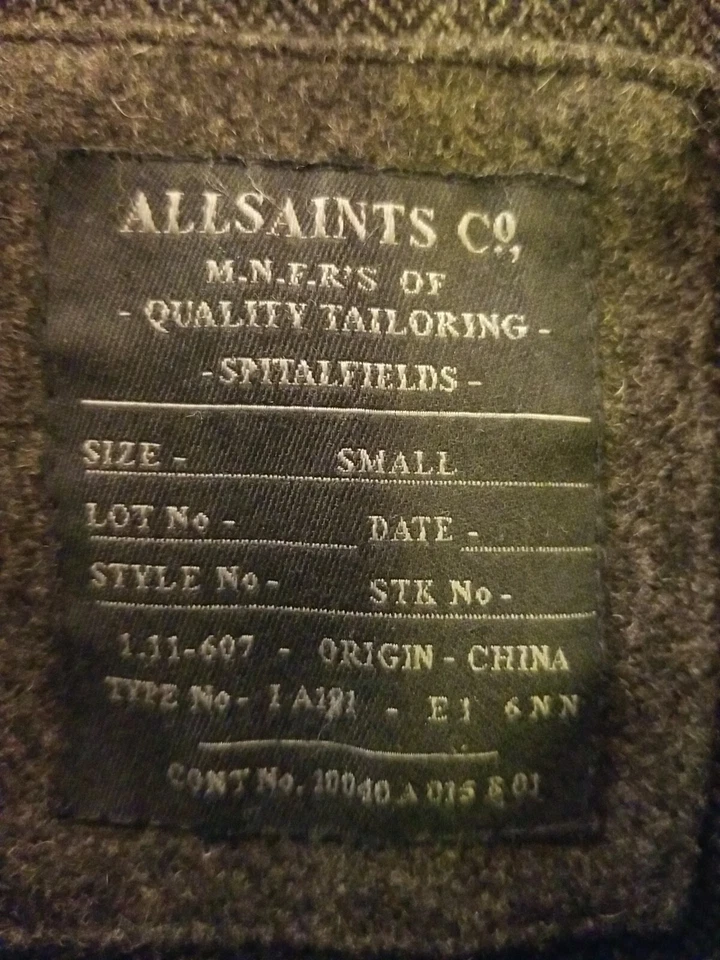 Chaqueta All Saints Lana Marinero Gris Oscuro Forrada Gruesa Talla Pequeña Doble Pecho Foto 3 de 4