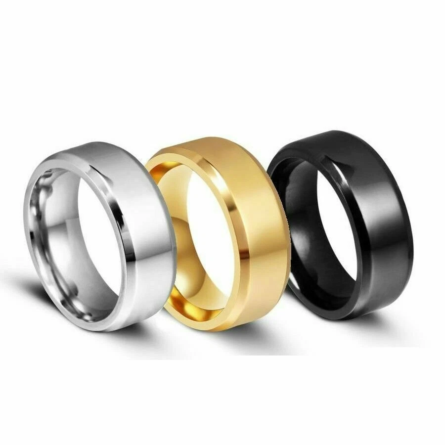 Estereotipo pedal más y más 8MM Stainless Steel Ring Band Black Men&#039;s 6 to 12 Wedding Rings Man |  eBay