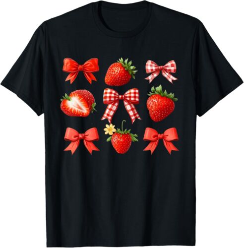 Strawberry Coquette Bow Strawberries Festival Girls Women T-Shirt