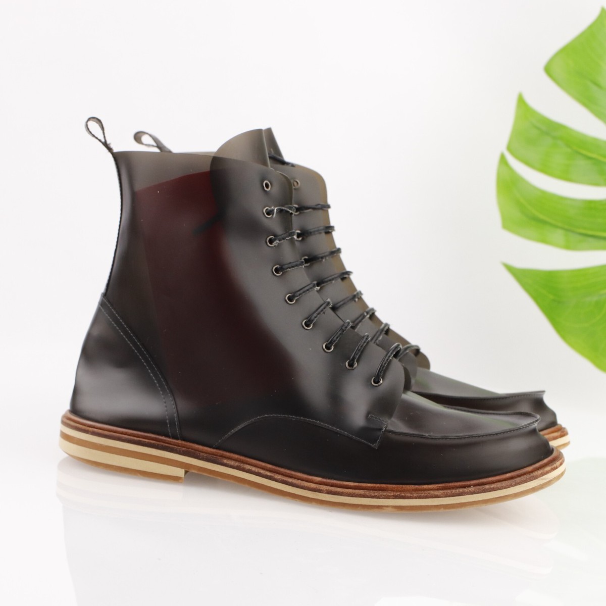 MM6 PVCレザーブーツ Maison Margiela MM6 Womens Rain Boot Size 41 11 Smoke Black PVC