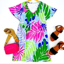 Cotton Blue Patterned V-Neck Ruffle Tiered Dress