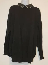 QUAL­FORT Wom­en's Black Pe­ter Pan Col­lar Sweater Light­weight Pullover XL