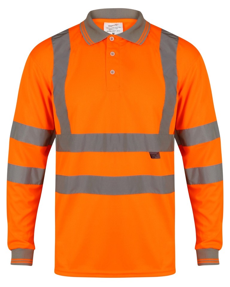 Hi Vis Viz High Visibility Long Sleeve Polo Shirt Reflective Tape ...