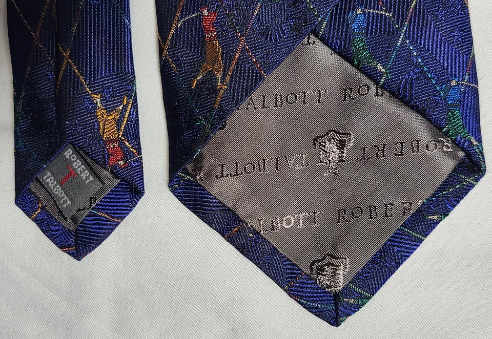 Corbata azul Robert Talbott cosida a mano seda a cuadros jugador de golf hecha en EE. UU. USGA Foto 4 de 4