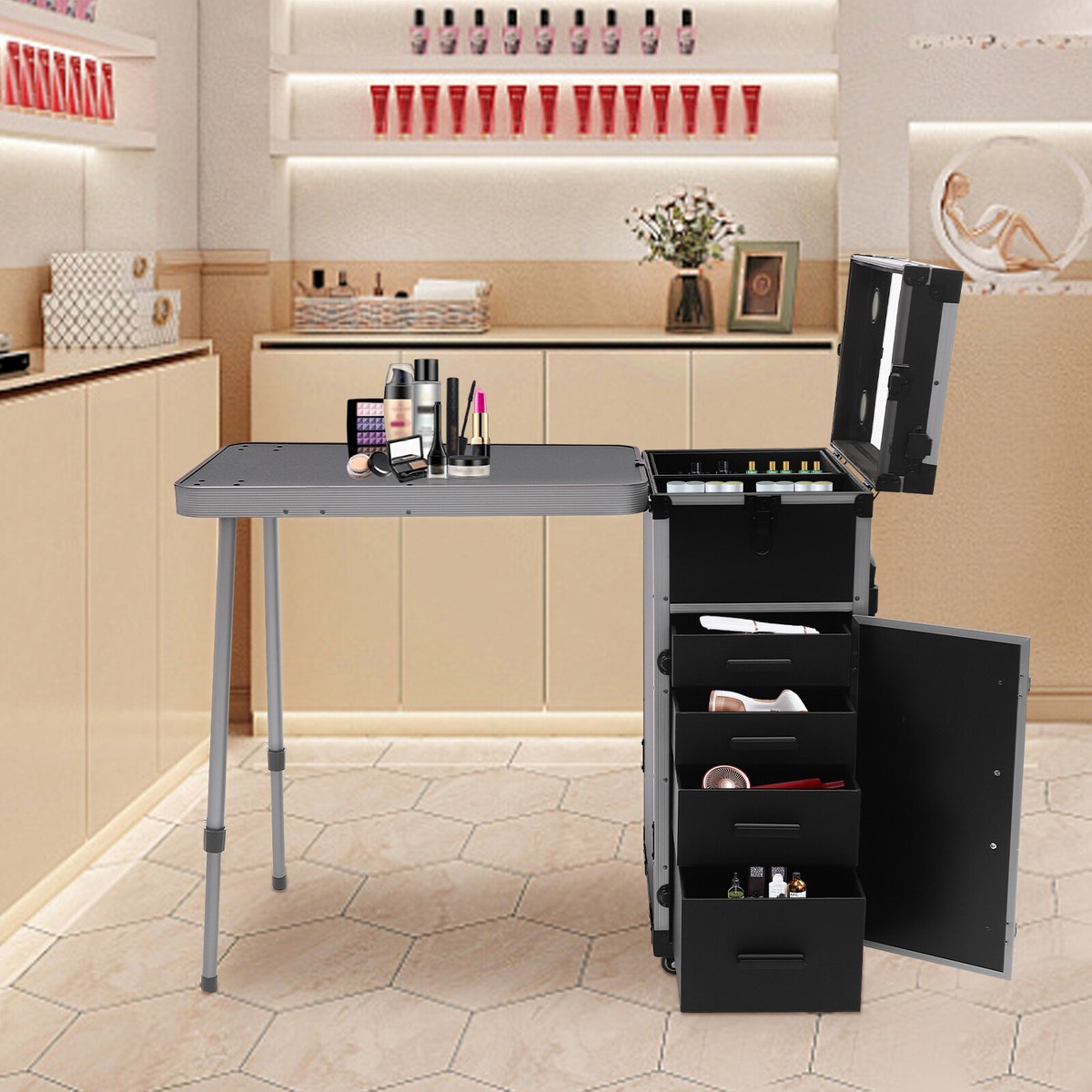 Makeup Train Case Rolling Cosmetic Storage Organizer Travel Cosmetic  Organizer