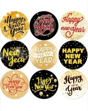 500 pcs Sticker Seals Roll Black Gold Theme Happy New Year Celebrate Design NEW
