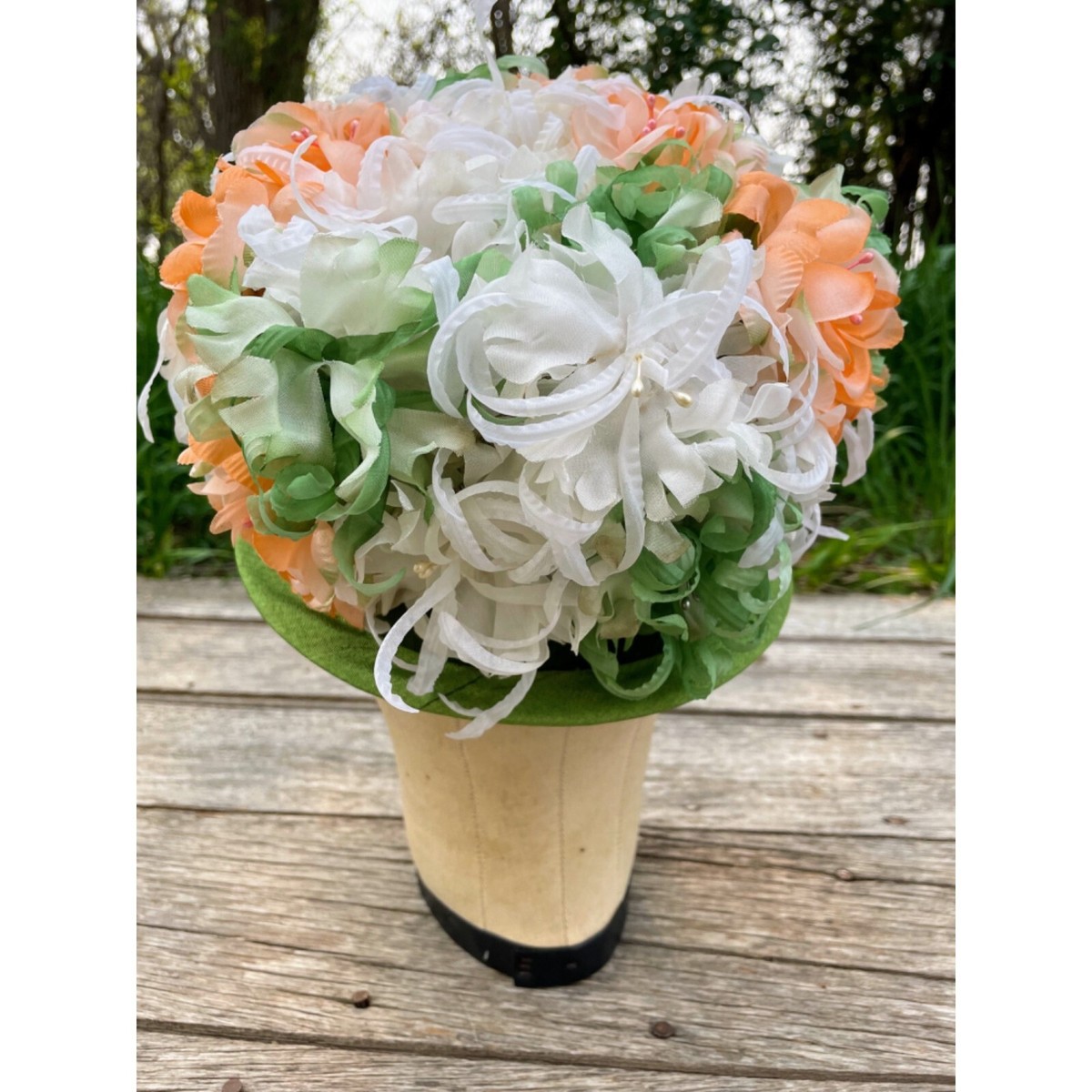 Vintage 1960s Millinery Flower Bucket Hat Peach and Green | eBay display picture 3