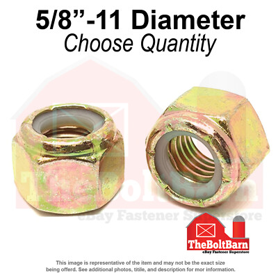 5/8''-11 Grade 8 Nylon Insert Lock Nuts Zinc Yellow Coarse Thread (Pick Qty)