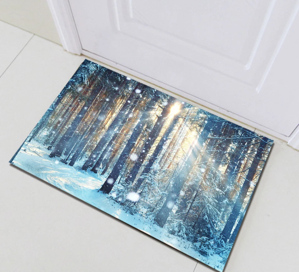 Invierno Bosque de Nieve Sol Ducha Cortina Forro Tela y Ganchos Baño Decoración Foto 3 de 4