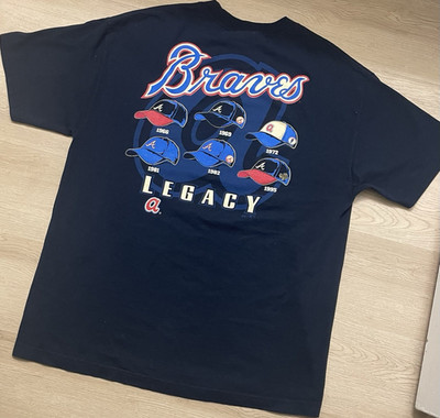 Majestic Atlanta Braves MLB Baseball Shirt Navy Red White Blue