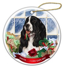 Black and White Springer Spaniel Dog Porcelain Ornament 'Santa.. I Can Explain 
