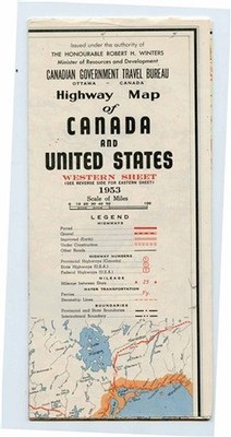 Highway Map Canada & United States 1953 Western & Eastern Sheet Travel Bureau