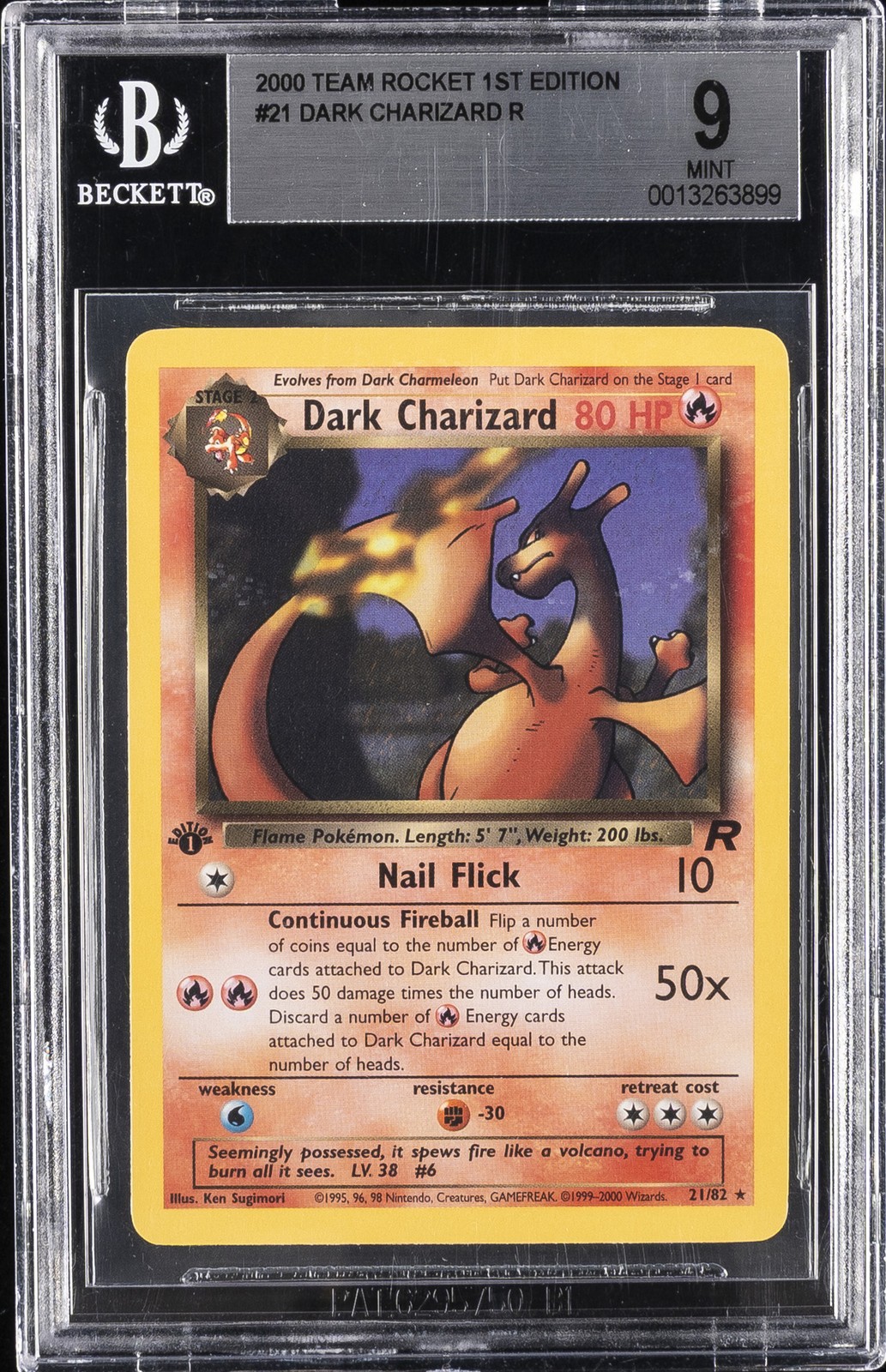 2000 TEAM ROCKET 1ST ED #21 DARK CHARIZARD R BGS 9