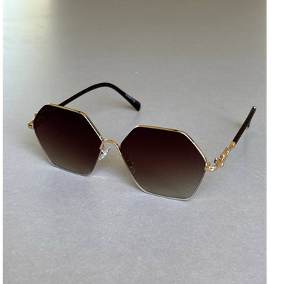 EGEBAR EB7734 Geometric Gold Metal Frame Gradient Brown Lens Women's Sunglasses