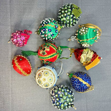 10 Vtg Christmas Fancy Beaded Push Pin Ornaments Handmade Sequin Lot READ