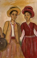 Good Girlfriends Original African American Abstract Figure Painting Mini Art