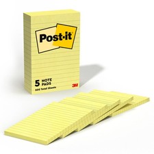 Post-it Notes 4x6 Lined Sticky Notes 5 Pads/100 Sheets Canary Yellow