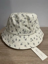 Rylee & Cru NWT Ivory and Gray Floral Bucket Hat 100% Cotton Beach Summer 56cm