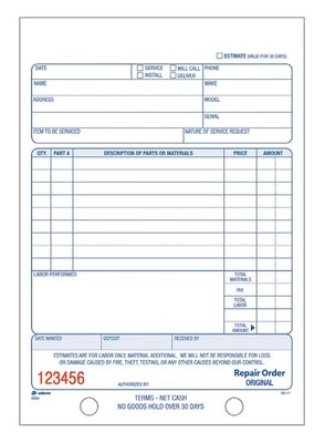 Adams Repair Order Book, 3-Part 50 Count (Pack of 1), White/White/White 