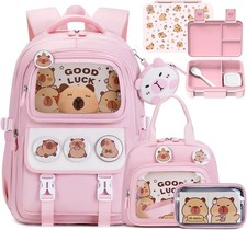 Capybara Backpack for Girls with Bento Box - 4PCS Girls Backpack for Kindergarte