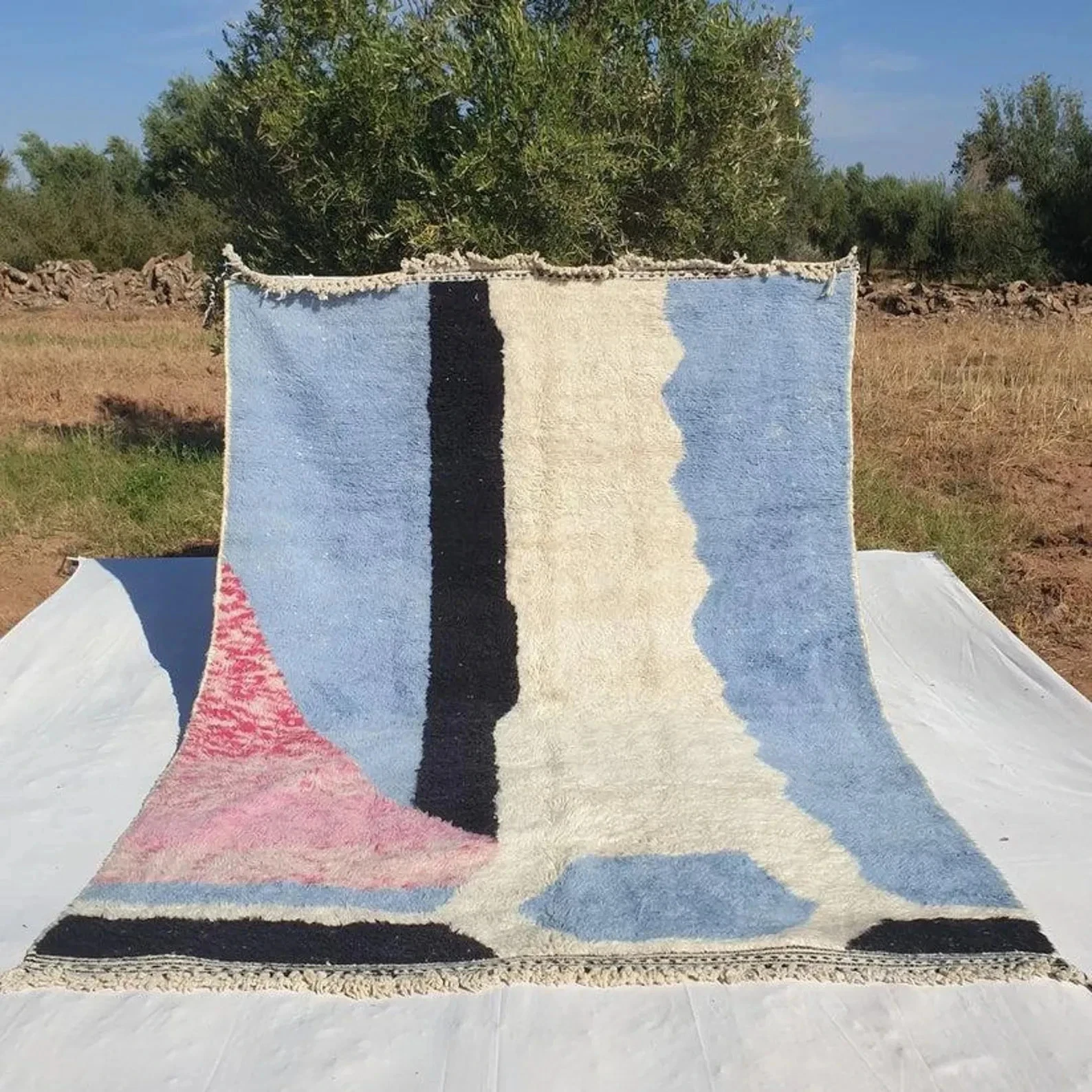 Handwoven Berber Wool Rug, Blue & Cream Moroccan Area Rug, Abstract Beni Area Ru
Opens in a new wind