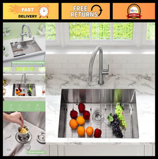 30" Stainless Steel Undermount Kitchen Sink, Single Bowl, Brushed Finish, Grid 