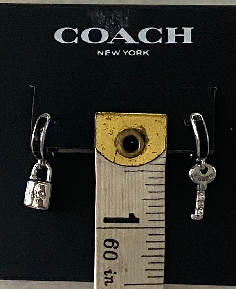 Authentic Coach Mismatched Silver Quilted Padlock Key Earrings