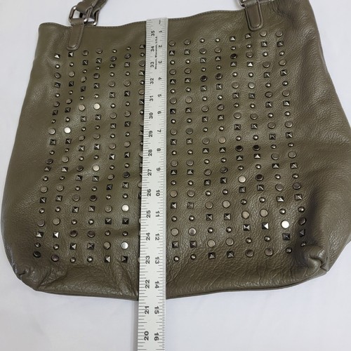 Borsa a mano Kenneth Cole New York borchiata in pelle verde oliva tote bag designer - Foto 5 di 16