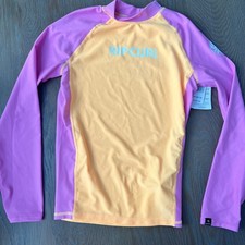 Rip Curl Kids Classic Surf Long Sleeve Rash Guard Orange Purple UPF 50 Size 12