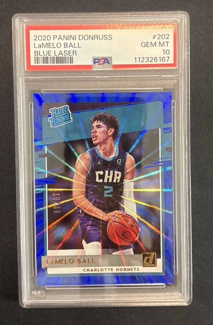 2020 Donruss LaMelo Ball Rated Rookie #202 Holo Blue Laser SP /49 PSA 10 GEM RC