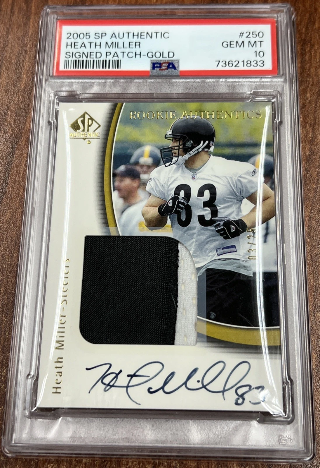 Heath Miller SP Authentic #250 Signed Patch-Gold