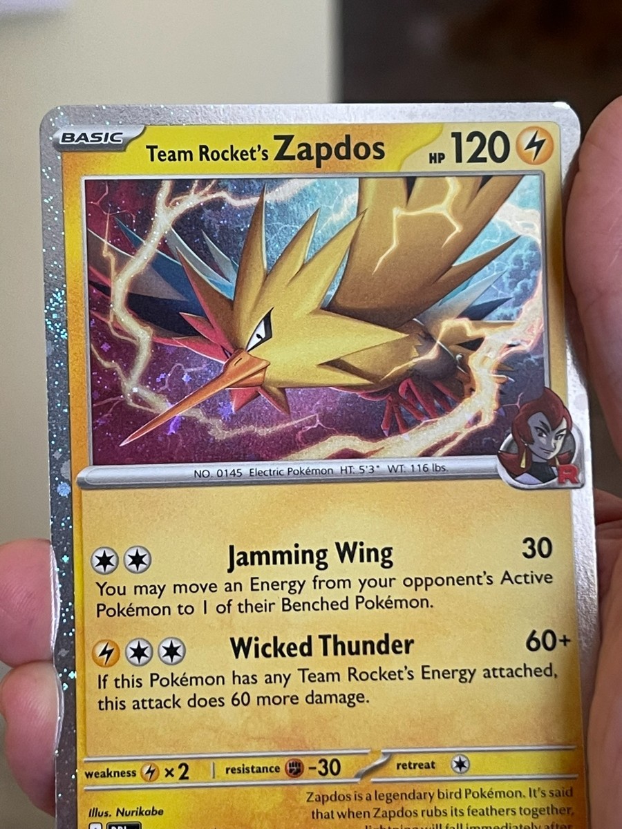POKEMON TEAM ROCKET'S ZAPDOS 070/182 RARE COSMOS HOLO SWIRL ON