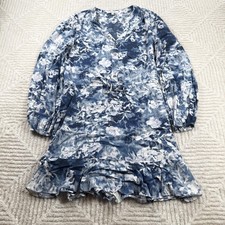 Madewell Dress Womens 0 Blue Floral Ruffle Fit Flare Boho Casual Mini Bloomcore