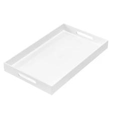 Glossy White Sturdy Acrylic Serving Tray with Handles 12x20x2H Inches -Spill ...