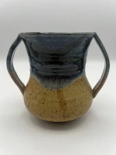 Vintage Blue Brown Glaze Artisan, Folk Art, Handmade, Pottery Mug, Vase, Planter