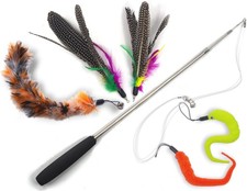 Cat Toys Wand Retractable Interactive Feather Teaser Cat Toy with Bell, Refills