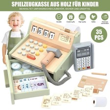 Mehrfarbig Kinderkasse Holz Spielzeug Geschenk Enthalten Kasse Barcode-Scanner