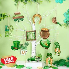 St. Patrick's Day Wooden Ornaments Shamrock Gnome Truck 36pc