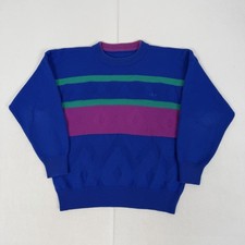 Vintage Fila Chunky Knit Cotton Jumper Abstract 90 Casuals Pink Blue Mens Medium